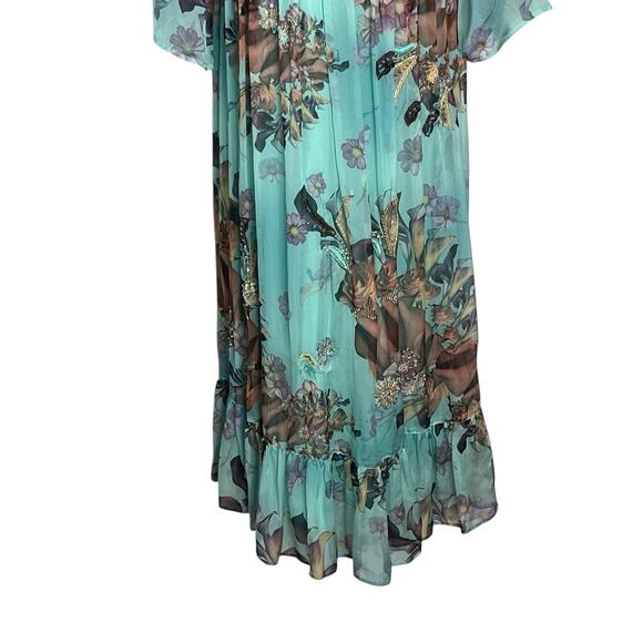 Leaves Of Grass Maxi Dress Sz 38 Medium 100% Silk Hand Embroidered Lined $495 - Picture 7 of 16